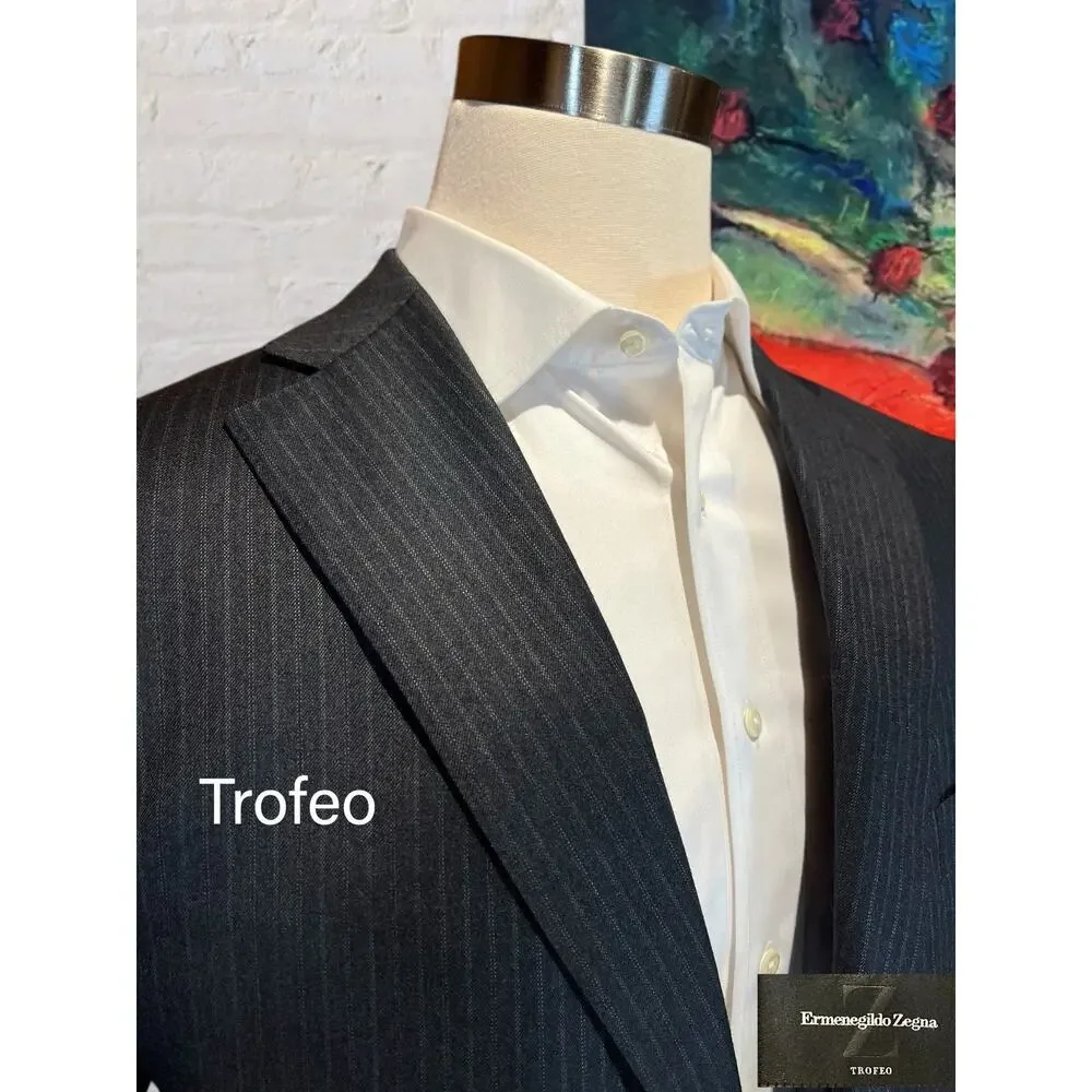 Ermenegilzo Zegna Trofeo 46R 36x29 ROMA Gray Stripe Flannel Suit 3/2 Roll